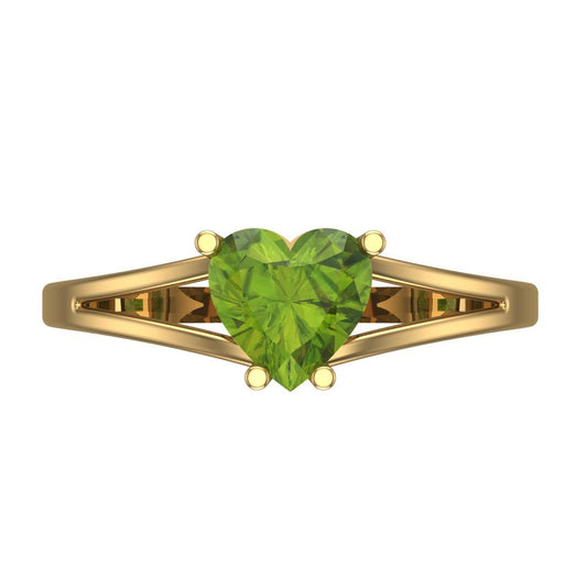 1 cttw Natural Peridot Solitaire  Engagement Ring - Solid Yellow Gold (VVS1, Heart Cut,6.5mm)