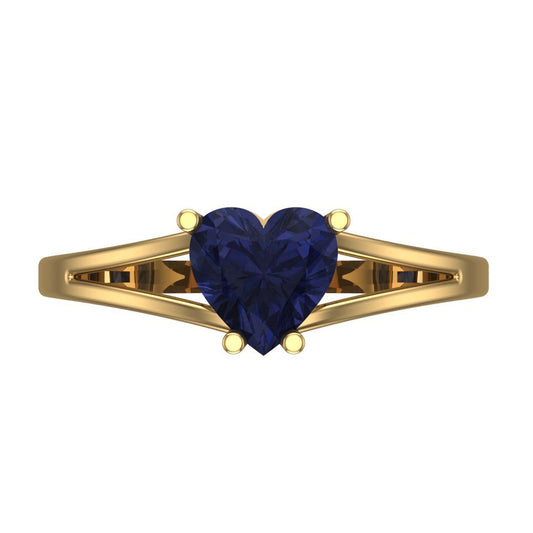 1 cttw Simulated Blue Sapphire Solitaire  Engagement Ring - Solid Yellow Gold (VVS1, Heart Cut,6.5mm)