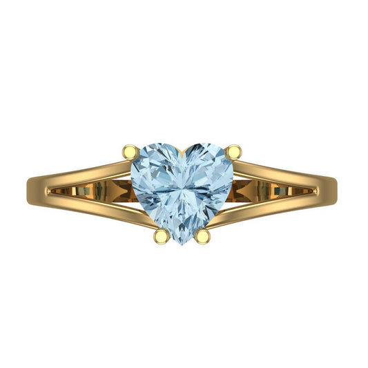 1 cttw Natural Aquamarine Solitaire  Engagement Ring - Solid Yellow Gold (VVS1, Heart Cut,6.5mm)