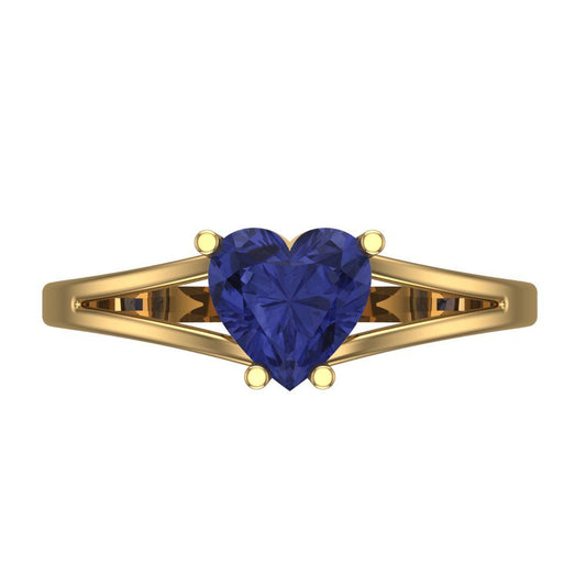 1 cttw Simulated Tanzanite Solitaire  Engagement Ring - Solid Yellow Gold (VVS1, Heart Cut,6.5mm)