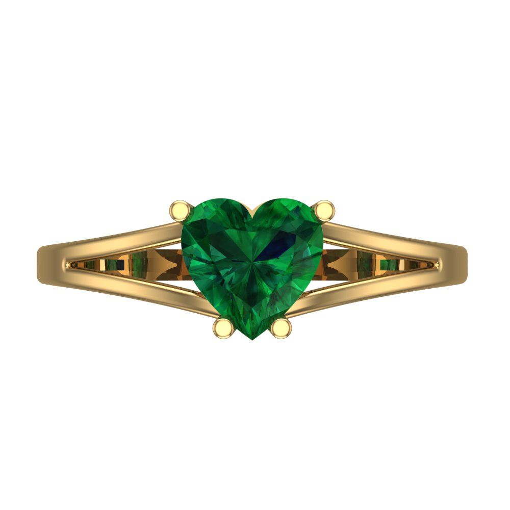1 cttw Simulated Emerald Solitaire  Engagement Ring - Solid Gold (Heart Cut,6.5mm)