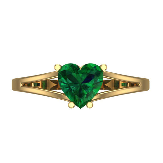 1 cttw Simulated Emerald Solitaire  Engagement Ring - Solid Yellow Gold (VVS1, Heart Cut,6.5mm)