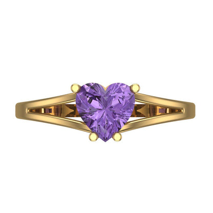 1 cttw Simulated Alexandrite Solitaire  Engagement Ring - Solid Gold (Heart Cut,6.5mm)