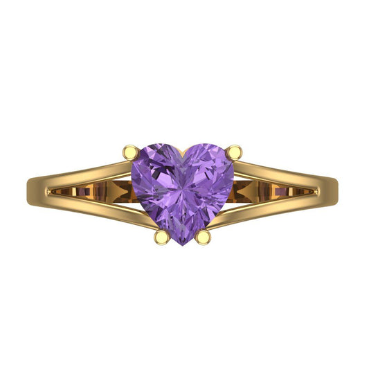 1 cttw Simulated Alexandrite Solitaire  Engagement Ring - Solid Yellow Gold (VVS1, Heart Cut,6.5mm)
