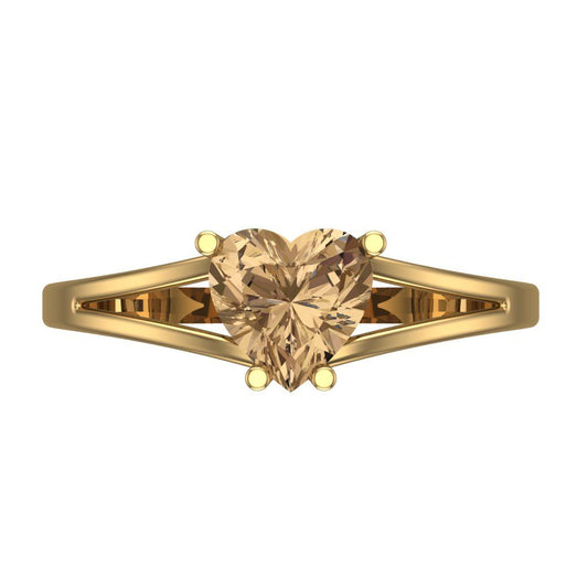 1 cttw Zirconia Simulated Champagne Diamond Solitaire  Engagement Ring - Solid Yellow Gold (VVS1, Heart Cut,6.5mm)
