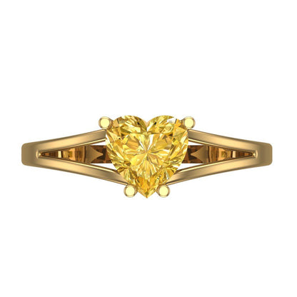 1 cttw Zirconia Simulated Yellow Diamond Solitaire  Engagement Ring - Solid Gold (VVS1, Heart Cut,6.5mm)