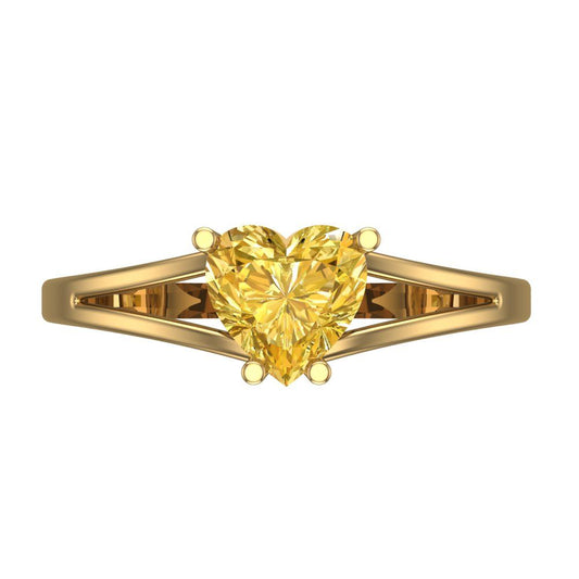 1 cttw Zirconia Simulated Yellow Diamond Solitaire  Engagement Ring - Solid Yellow Gold (VVS1, Heart Cut,6.5mm)