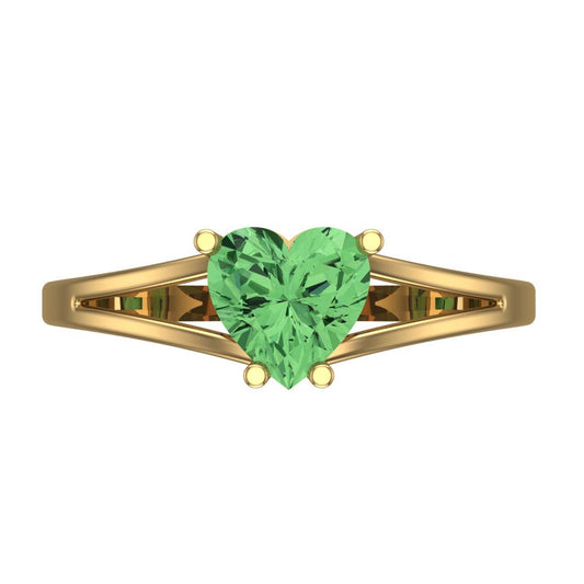 1 cttw Zirconia Simulated Green Diamond Solitaire  Engagement Ring - Solid Yellow Gold (VVS1, Heart Cut,6.5mm)