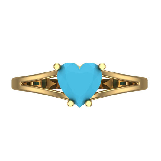 1 cttw Simulated Turquoise Solitaire  Engagement Ring - Solid Yellow Gold (VVS1, Heart Cut,6.5mm)