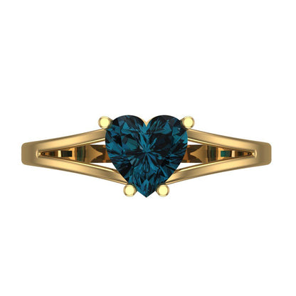 1 cttw Natural London Blue Topaz Solitaire  Engagement Ring - Solid Gold (Heart Cut,6.5mm)