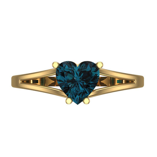 1 cttw Natural London Blue Topaz Solitaire  Engagement Ring - Solid Yellow Gold (VVS1, Heart Cut,6.5mm)