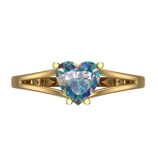 1 cttw Blue Moissanite Solitaire  Engagement Ring - Solid Yellow Gold (VVS1, Heart Cut,6.5mm)