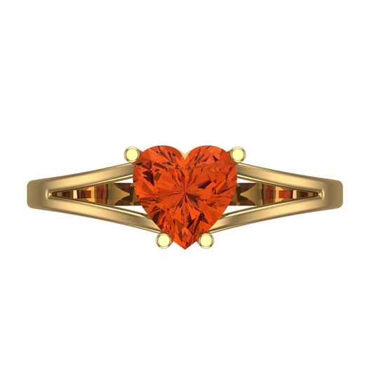 1 cttw Zirconia Simulated Red Diamond Solitaire  Engagement Ring - Solid Yellow Gold (VVS1, Heart Cut,6.5mm)