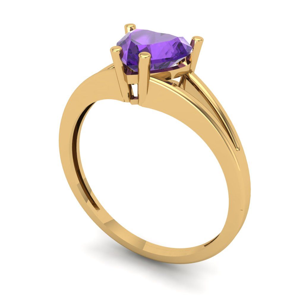 1 cttw Natural Amethyst Solitaire  Engagement Ring - Solid Gold (Heart Cut,6.5mm)