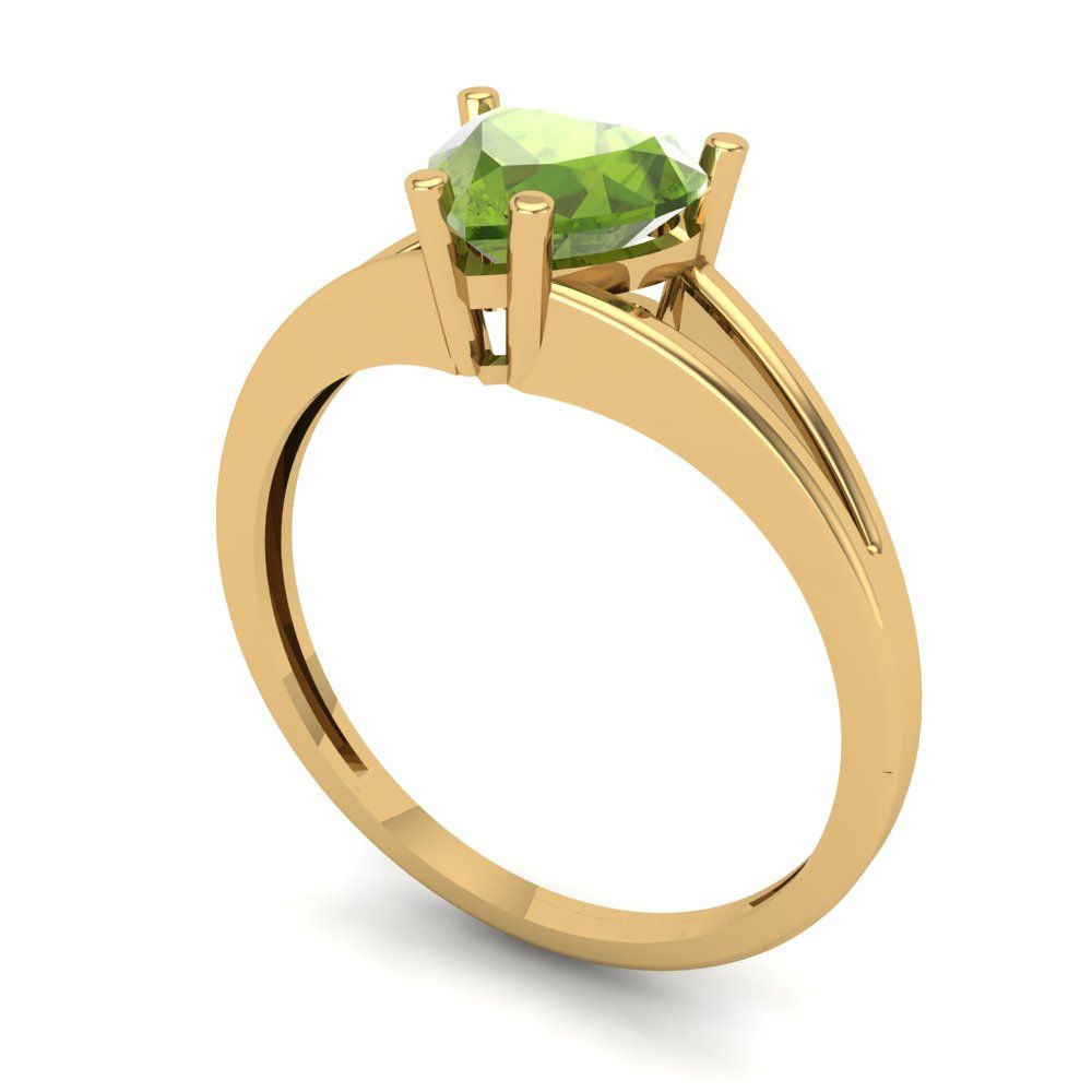 1 cttw Natural Peridot Solitaire  Engagement Ring - Solid Gold (Heart Cut,6.5mm)