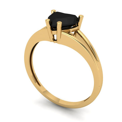 1 cttw Natural Onyx Solitaire  Engagement Ring - Solid Gold (Heart Cut,6.5mm)