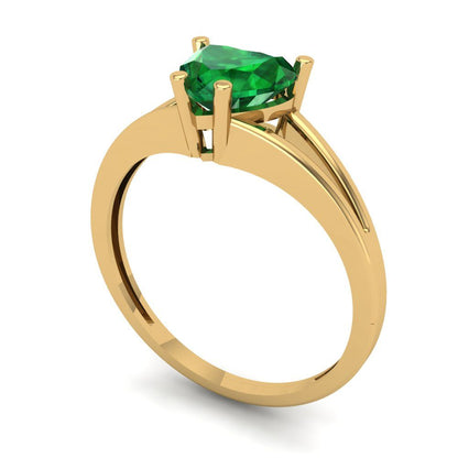 1 cttw Simulated Emerald Solitaire  Engagement Ring - Solid Gold (Heart Cut,6.5mm)