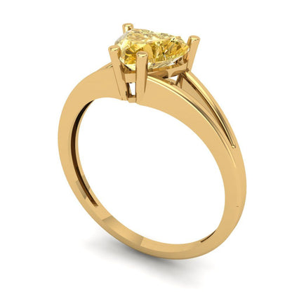 1 cttw Zirconia Simulated Yellow Diamond Solitaire  Engagement Ring - Solid Gold (VVS1, Heart Cut,6.5mm)