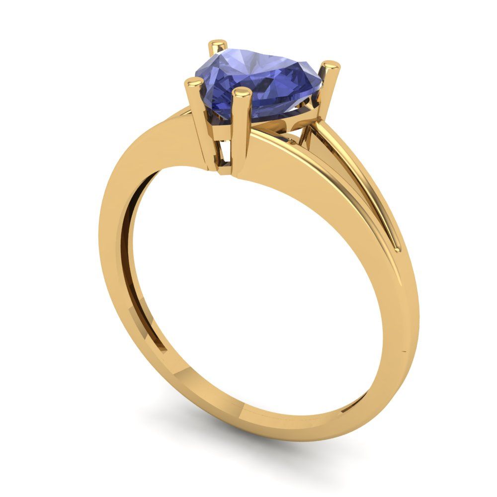 1 cttw Simulated Tanzanite Solitaire  Engagement Ring - Solid Gold (Heart Cut,6.5mm)