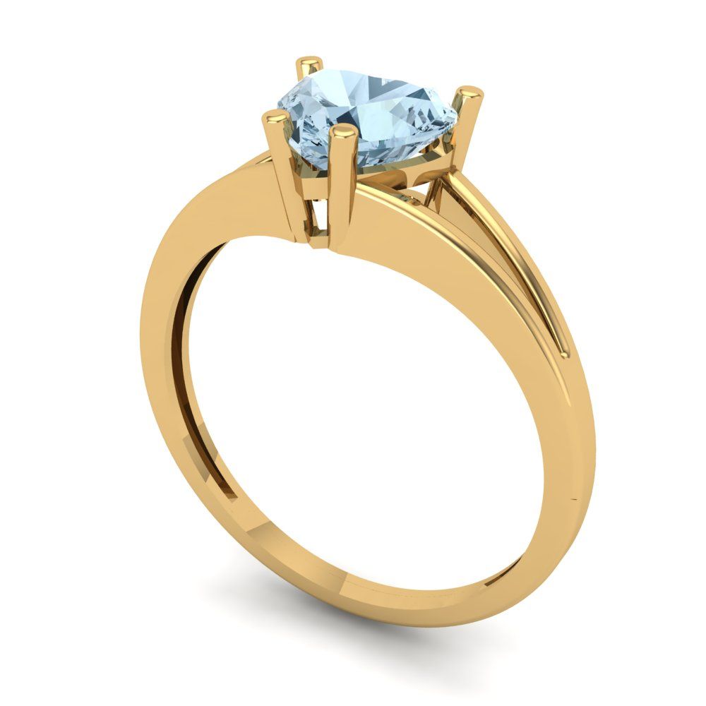 1 cttw Natural Sky Blue Topaz Solitaire  Engagement Ring - Solid Gold (Heart Cut,6.5mm)