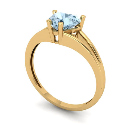 1 cttw Natural Sky Blue Topaz Solitaire  Engagement Ring - Solid Gold (Heart Cut,6.5mm)