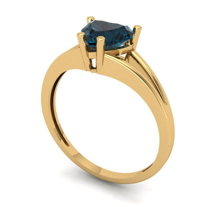 1 cttw Natural London Blue Topaz Solitaire  Engagement Ring - Solid Gold (Heart Cut,6.5mm)