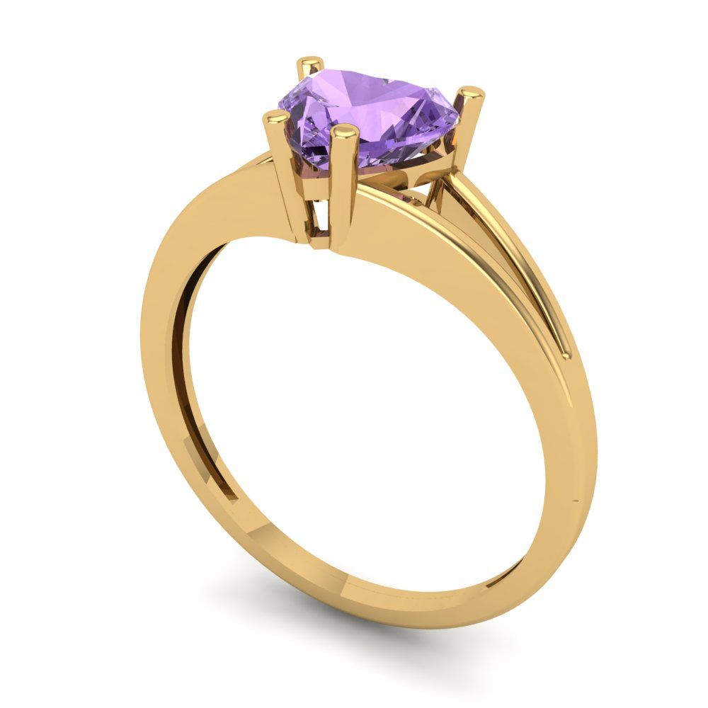 1 cttw Simulated Alexandrite Solitaire  Engagement Ring - Solid Gold (Heart Cut,6.5mm)
