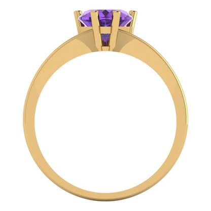 1 cttw Natural Amethyst Solitaire  Engagement Ring - Solid Gold (Heart Cut,6.5mm)
