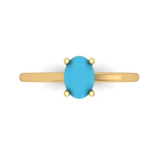 1 cttw Simulated Turquoise Solitaire  Engagement Ring - Solid Yellow Gold (VVS1, Oval Cut,7x5mm)