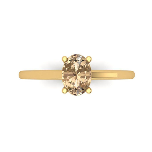 1 cttw Yellow Moissanite Solitaire  Engagement Ring - Solid Yellow Gold (VVS1, Oval Cut,7x5mm)