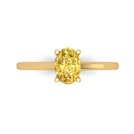 1 cttw Zirconia Simulated Yellow Diamond Solitaire  Engagement Ring - Solid Yellow Gold (VVS1, Oval Cut,7x5mm)