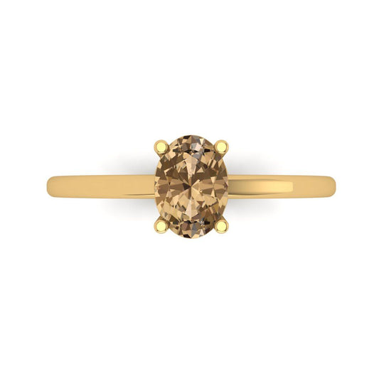 1 cttw Zirconia Simulated Champagne Diamond Solitaire  Engagement Ring - Solid Yellow Gold (VVS1, Oval Cut,7x5mm)