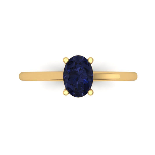 1 cttw Simulated Blue Sapphire Solitaire  Engagement Ring - Solid Yellow Gold (VVS1, Oval Cut,7x5mm)