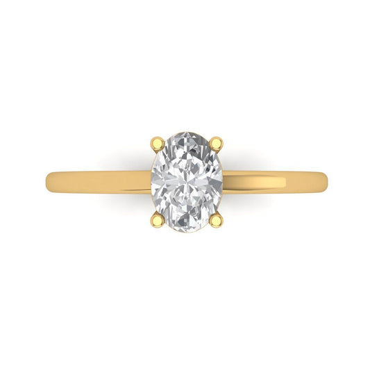 1 cttw Moissanite Solitaire  Engagement Ring - Solid Yellow Gold (VVS1, Oval Cut,7x5mm)