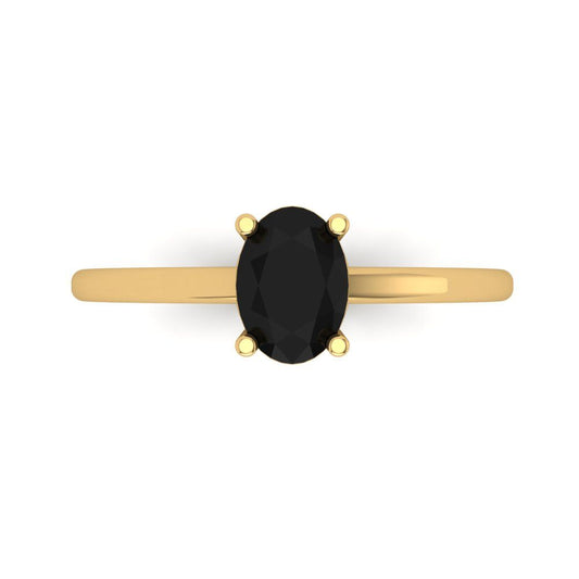 1 cttw Natural Onyx Solitaire  Engagement Ring - Solid Yellow Gold (VVS1, Oval Cut,7x5mm)