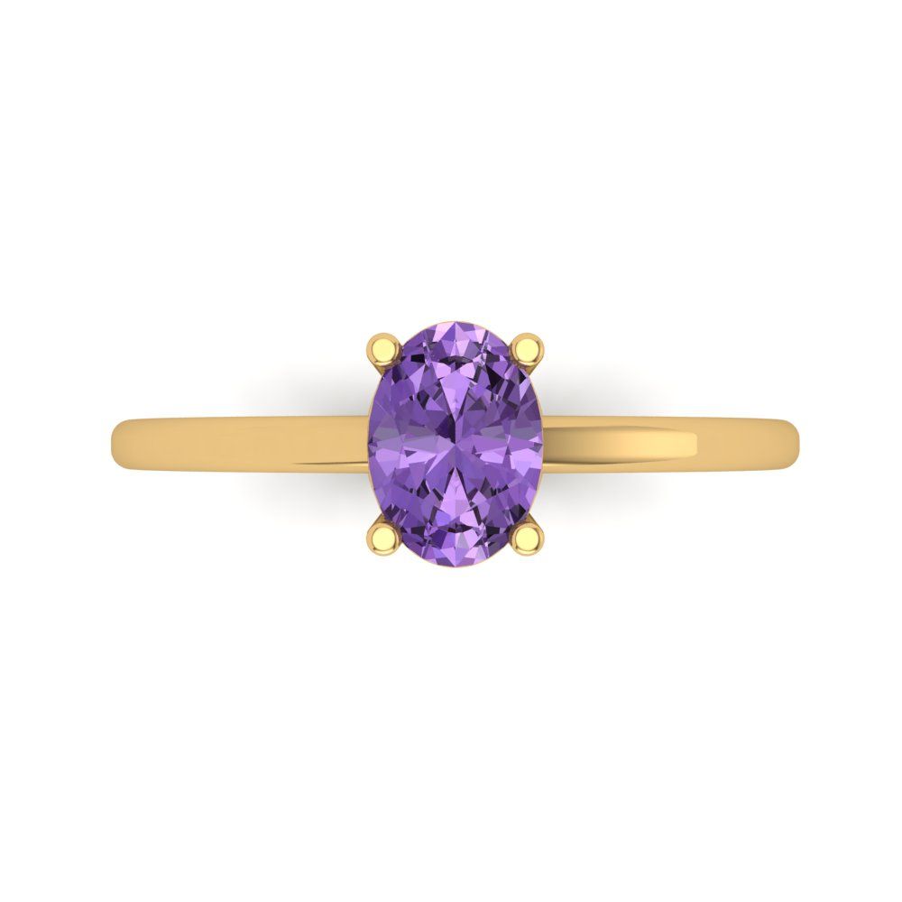 1 cttw Simulated Alexandrite Solitaire  Engagement Ring - Solid Gold (Oval Cut,7x5mm)
