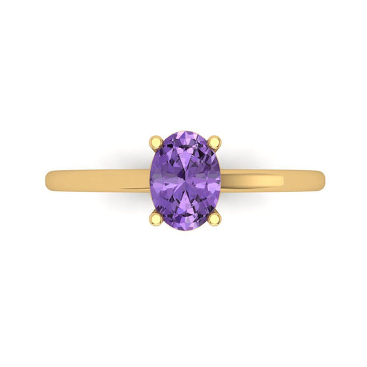 1 cttw Simulated Alexandrite Solitaire  Engagement Ring - Solid Yellow Gold (VVS1, Oval Cut,7x5mm)