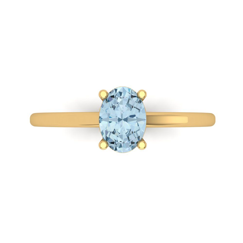 1 cttw Natural Aquamarine Solitaire  Engagement Ring - Solid Gold (Oval Cut,7x5mm)