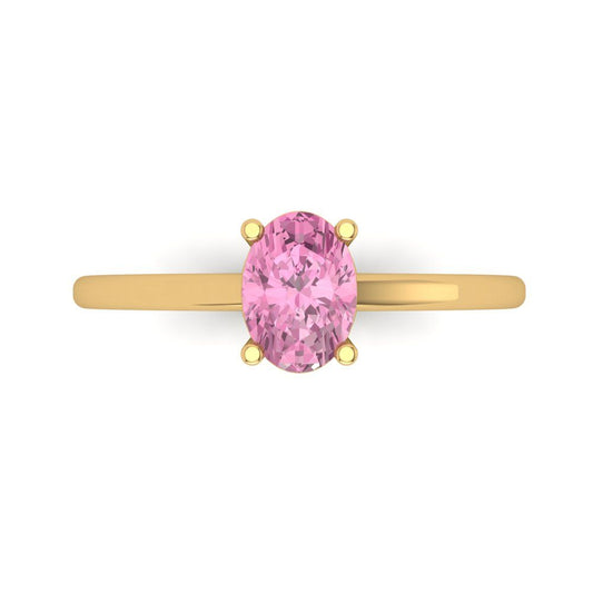 1 cttw Zirconia Simulated Pink Diamond Solitaire  Engagement Ring - Solid Yellow Gold (VVS1, Oval Cut,7x5mm)