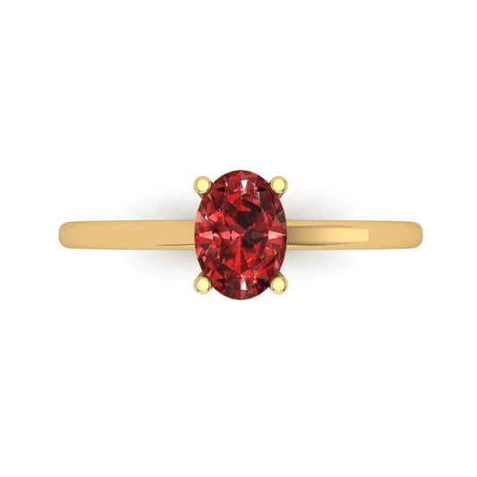 1 cttw Natural Garnet Solitaire  Engagement Ring - Solid Yellow Gold (VVS1, Oval Cut,7x5mm)