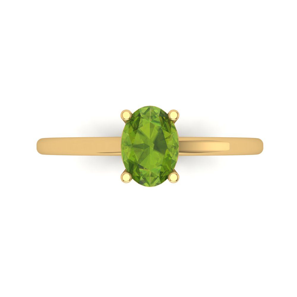 1 cttw Natural Peridot Solitaire  Engagement Ring - Solid Gold (Oval Cut,7x5mm)