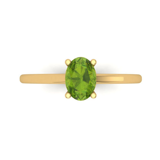 1 cttw Natural Peridot Solitaire  Engagement Ring - Solid Yellow Gold (VVS1, Oval Cut,7x5mm)