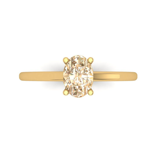 1 cttw Natural Morganite Solitaire  Engagement Ring - Solid Yellow Gold (VVS1, Oval Cut,7x5mm)