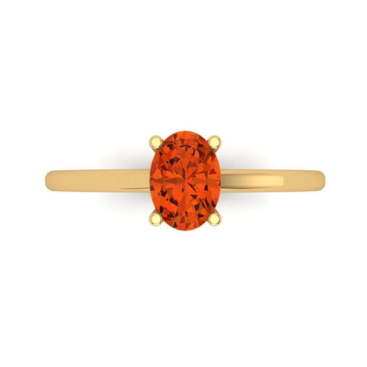 1 cttw Zirconia Simulated Red Diamond Solitaire  Engagement Ring - Solid Yellow Gold (VVS1, Oval Cut,7x5mm)