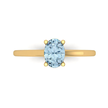 1 cttw Natural Sky Blue Topaz Solitaire  Engagement Ring - Solid Gold (Oval Cut,7x5mm)