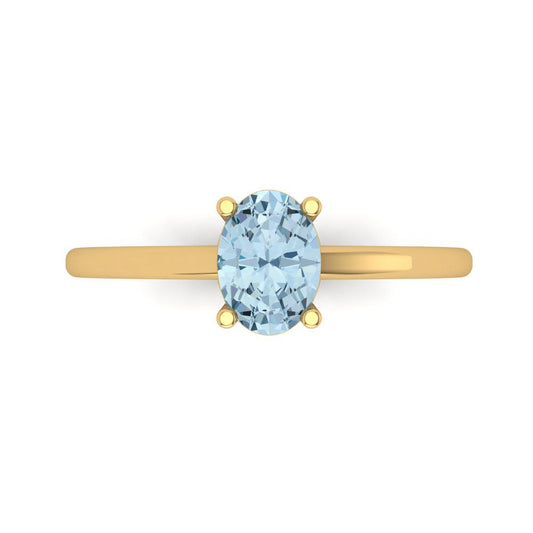 1 cttw Natural Sky Blue Topaz Solitaire  Engagement Ring - Solid Yellow Gold (VVS1, Oval Cut,7x5mm)