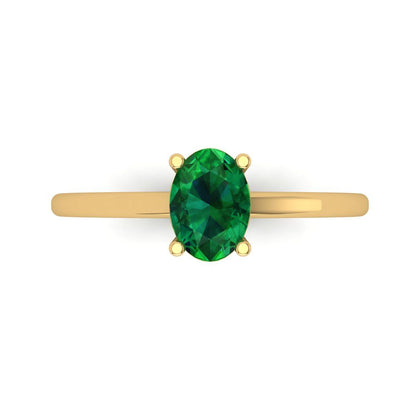 1 cttw Simulated Emerald Solitaire  Engagement Ring - Solid Gold (Oval Cut,7x5mm)