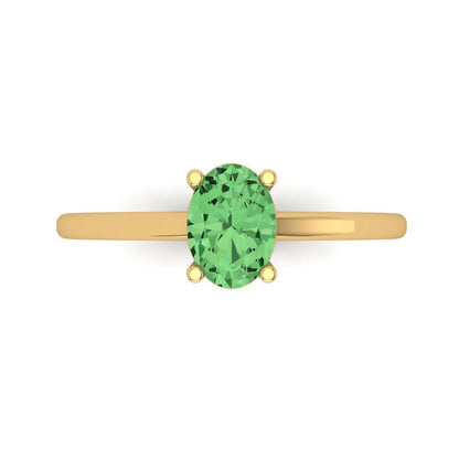 1 cttw Zirconia Simulated Green Diamond Solitaire  Engagement Ring - Solid Gold (VVS1, Oval Cut,7x5mm)