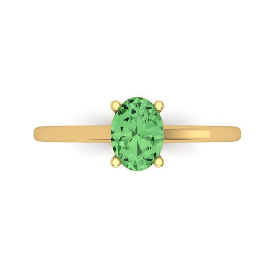 1 cttw Zirconia Simulated Green Diamond Solitaire  Engagement Ring - Solid Yellow Gold (VVS1, Oval Cut,7x5mm)
