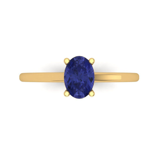1 cttw Simulated Tanzanite Solitaire  Engagement Ring - Solid Yellow Gold (VVS1, Oval Cut,7x5mm)
